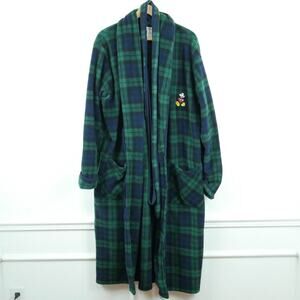 Disney Men's S / M Robe Fleece Plaid Embroidered Mickey Mouse Cabincore Dad Long